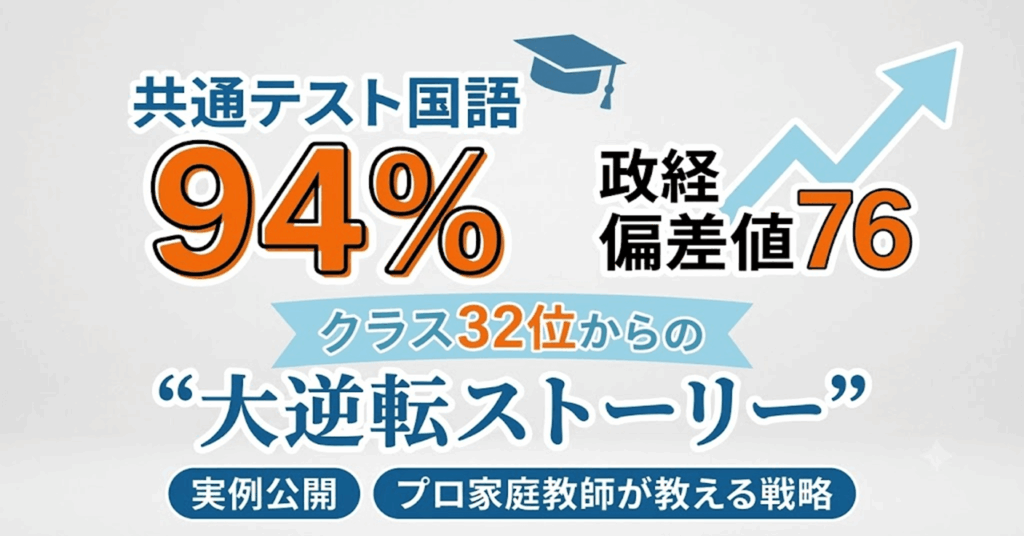 共通テスト国語94％　政治経済偏差値76